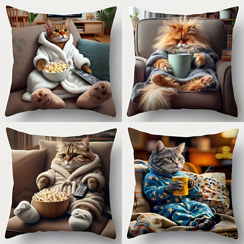 Pillow Insert 18X18 - 4 housses de coussin imprimées chat