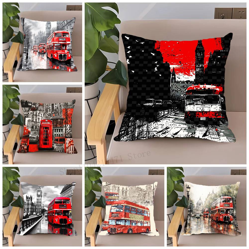 Home Textiles London - Taie d'oreiller imprimée Bus rouge de
