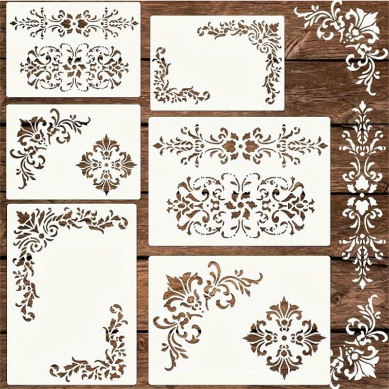 Vintage Home Textiles - 6 pochoirs floraux d'angle pour la