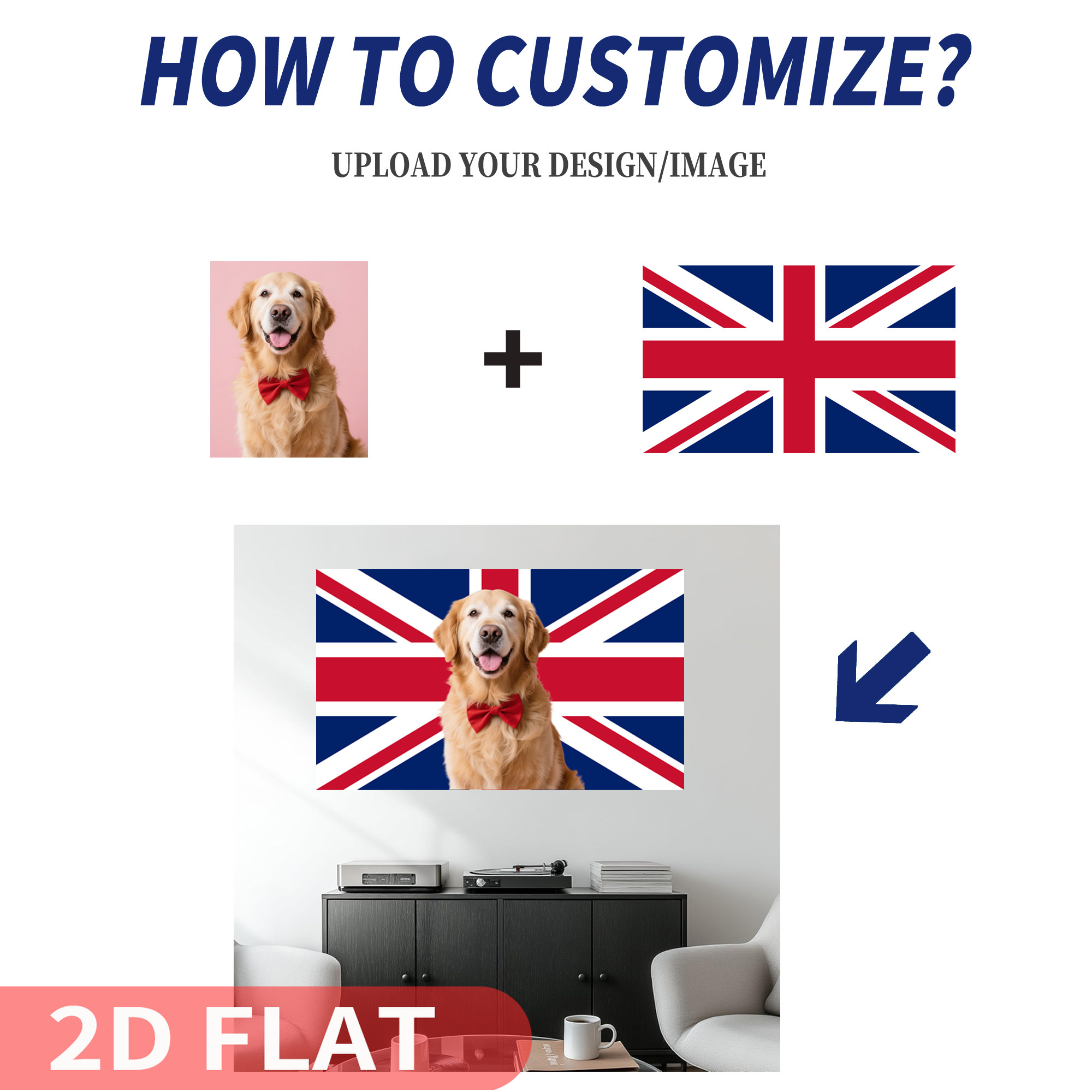 Home Textiles Uk - Bannière britannique 2D plate personnalisée, 1